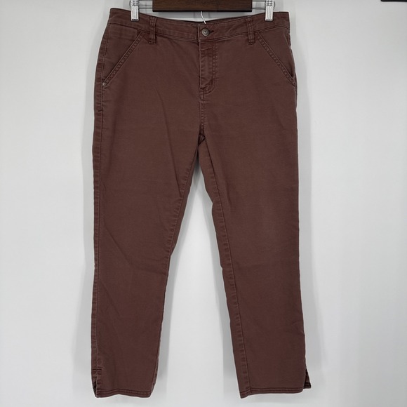 Prana Pants - PrAna Kayla Crop Chino Pants Women's 10 Mid Rise Brown Hiking Durable Slit Hem